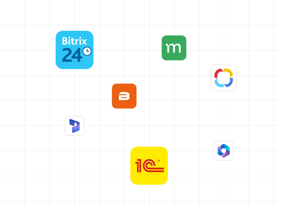 Supported enterprise systems: Bitrix24, Mattermost, ELMA365, Pulseway, 1C and others